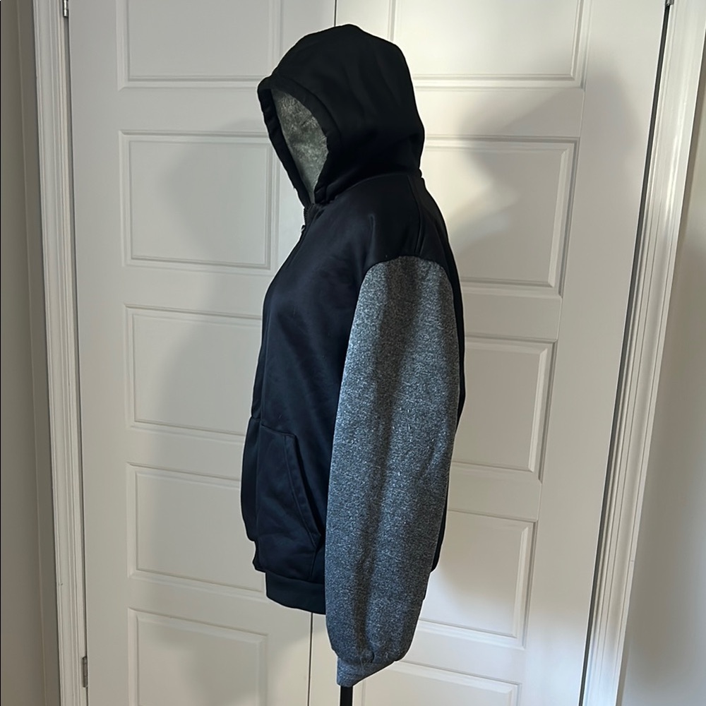 Men’s Large Black and Gray Bomber Jacket with Fleece Lining Hoodie - Picture 4 of 8